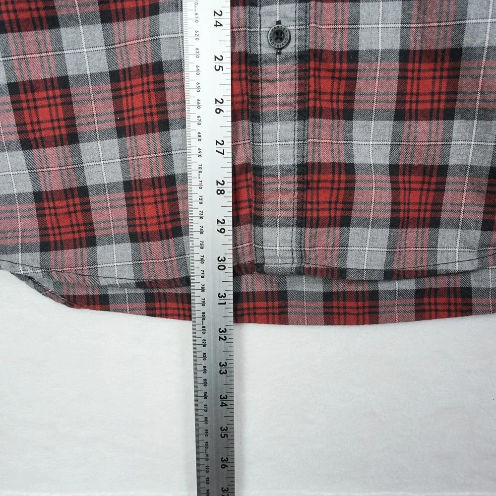 Harley-Davidson Mens XL Red Gray Plaid‎ Flannel Button Up Shirt 96113-20VM Logo